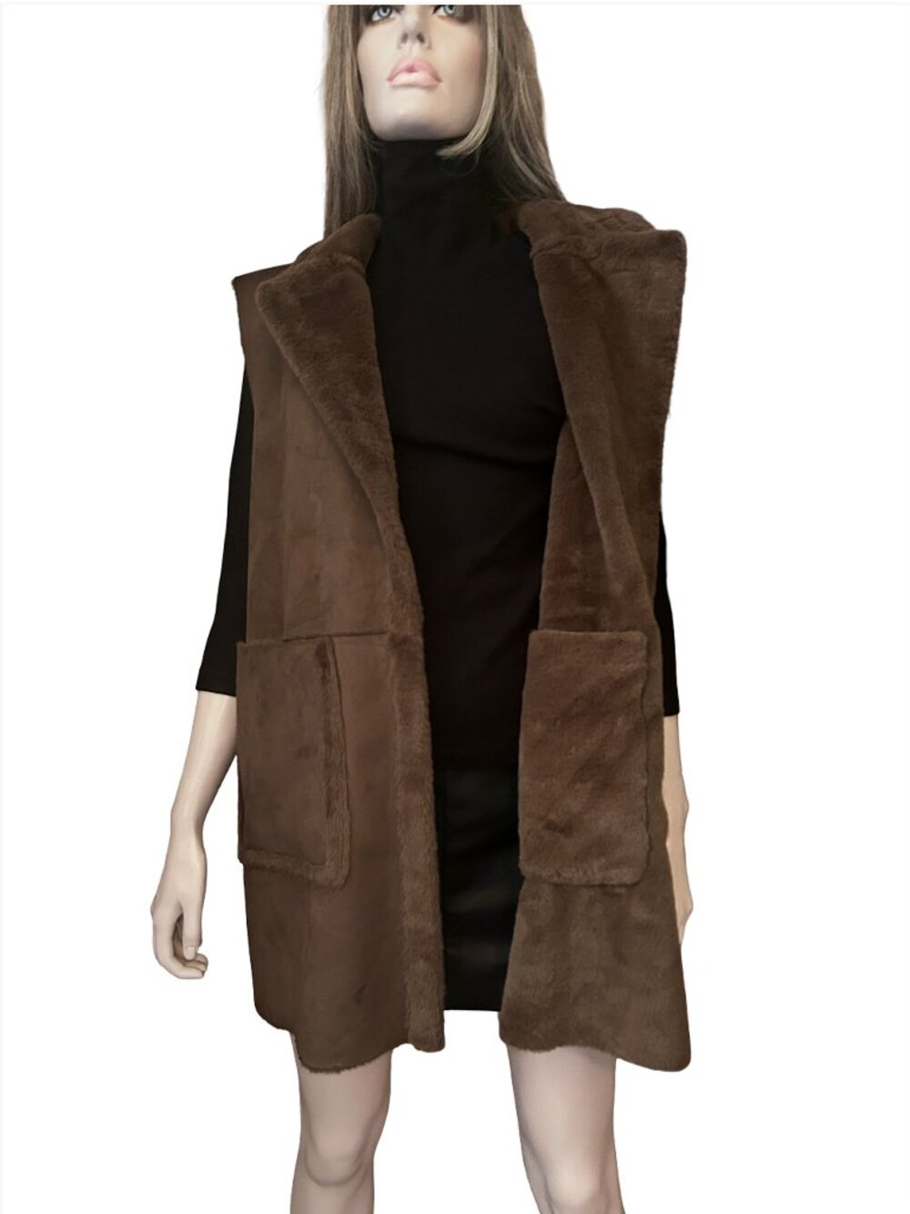 Ralph Lauren Coat Vest Vegan Suede Faux Shearling Reversible Duster Sleeveless